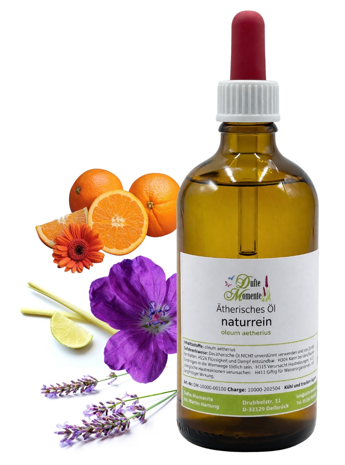 Ätherische Ölmischung Französische Camargue naturrein mit Geranium Lavendel Lemongras und Orange in Glasflasche Dufte Momente 100 ml mit Pipette