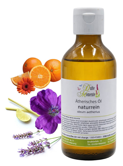Ätherische Ölmischung Französische Camargue naturrein mit Geranium Lavendel Lemongras und Orange in Glasflasche Dufte Momente 250 ml