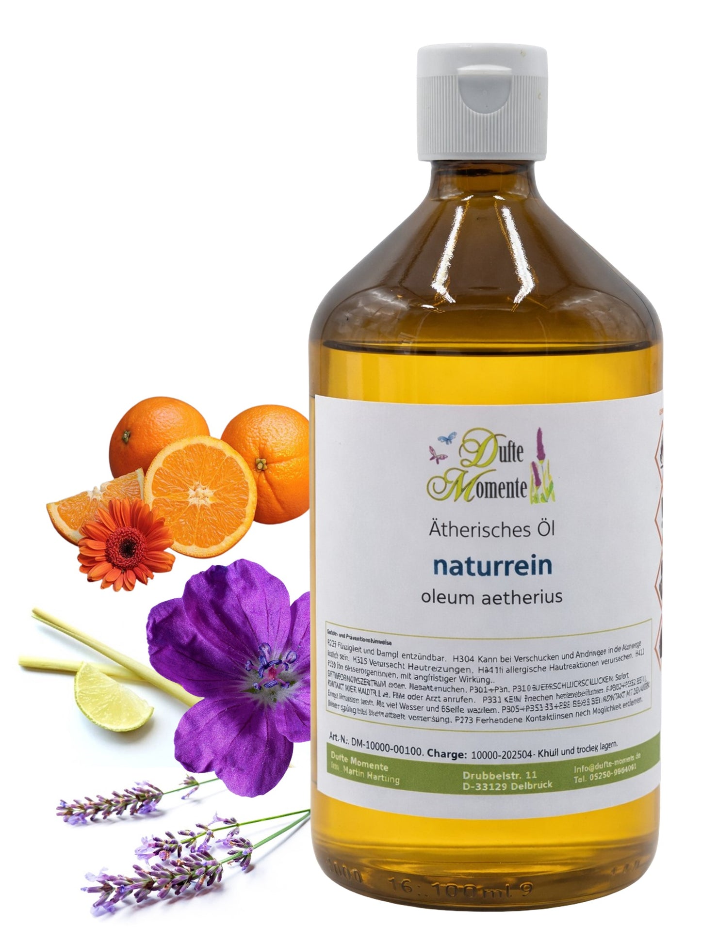 Ätherische Ölmischung Französische Camargue naturrein mit Geranium Lavendel Lemongras und Orange in Glasflasche Dufte Momente 500 ml
