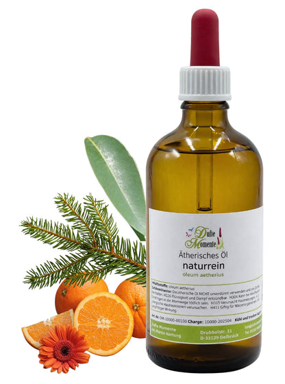 Ätherische Ölmischung Frühling naturrein mit Amyris Fichtennadel und Orange in Glasflasche Dufte Momente 100 ml mit Pipette