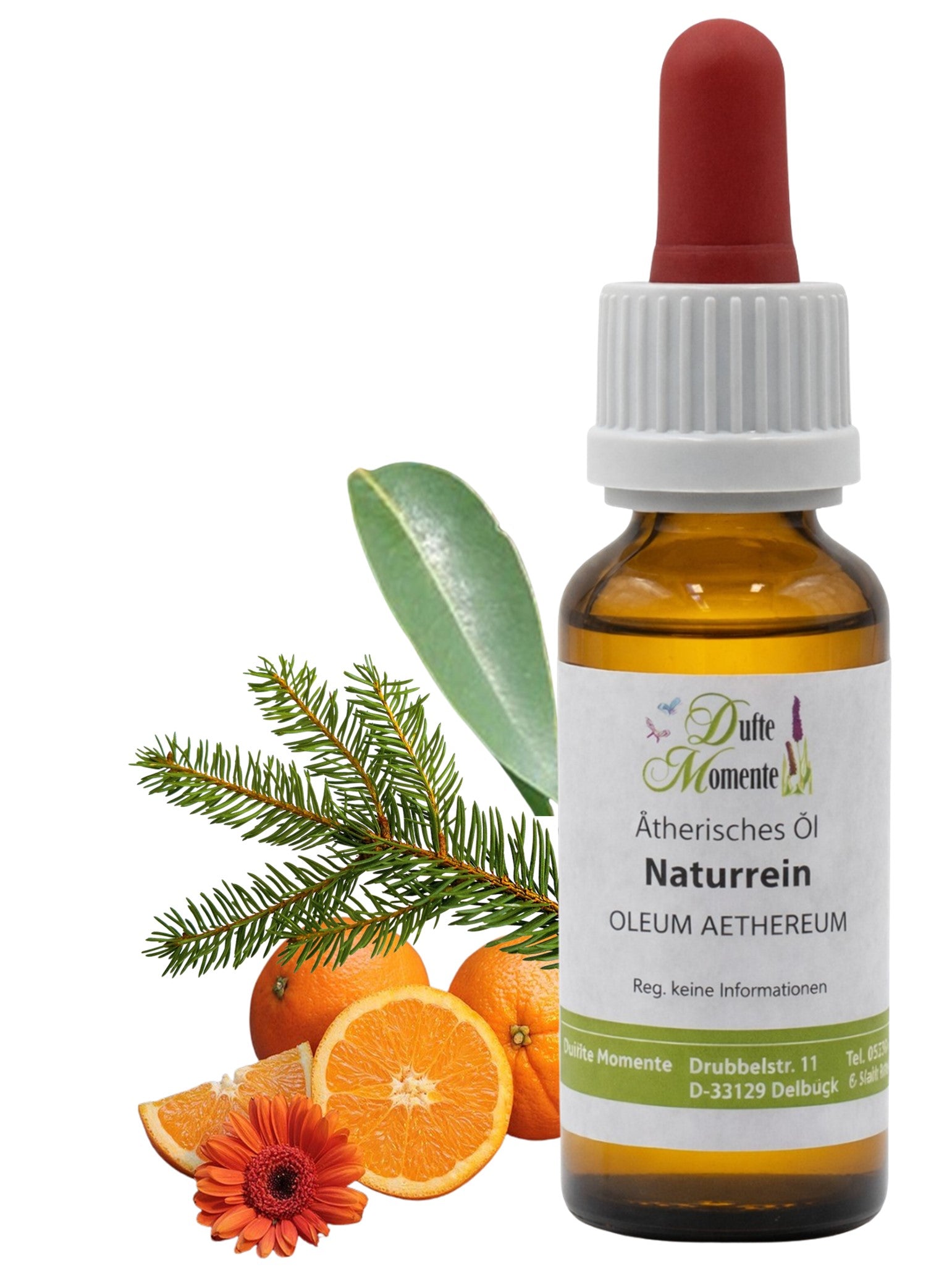 Ätherische Ölmischung Frühling naturrein mit Amyris Fichtennadel und Orange in Glasflasche Dufte Momente 10 ml mit Pipette