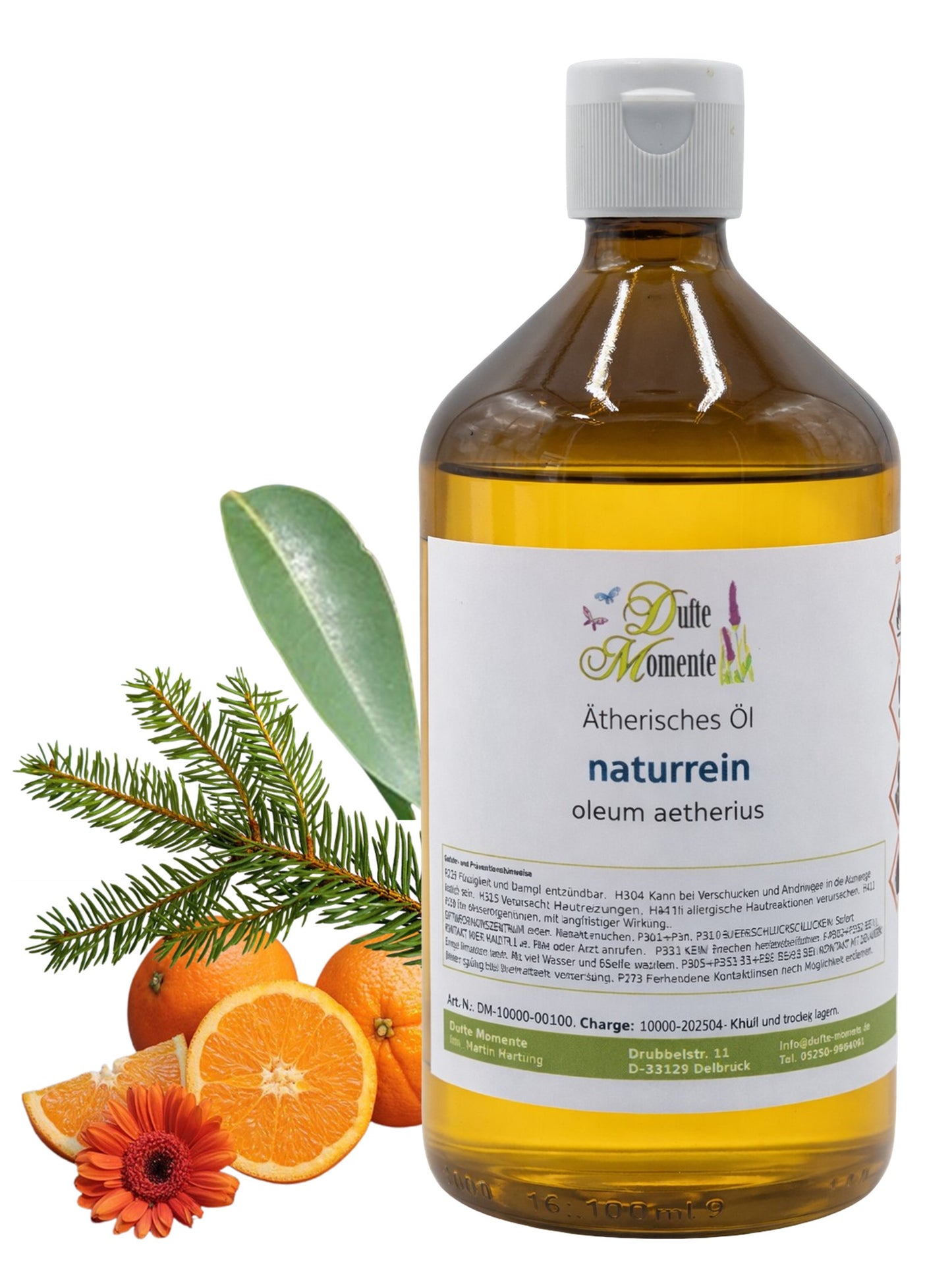 Ätherische Ölmischung Frühling naturrein mit Amyris Fichtennadel und Orange in Glasflasche Dufte Momente 500 ml