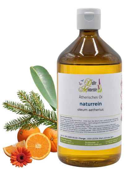 Ätherische Ölmischung Frühling naturrein mit Amyris Fichtennadel und Orange in Glasflasche Dufte Momente 500 ml