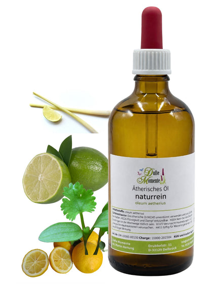Ätherische Ölmischung Gewürz-Citrus naturrein mit Lemongras Limette und Zitrone in Glasflasche Dufte Momente 100 ml mit Pipette