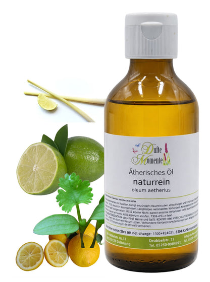 Ätherische Ölmischung Gewürz-Citrus naturrein mit Lemongras Limette und Zitrone in Glasflasche Dufte Momente 250 ml