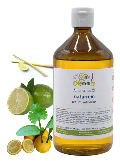Ätherische Ölmischung Gewürz-Citrus naturrein mit Lemongras Limette und Zitrone in Glasflasche Dufte Momente 500 ml