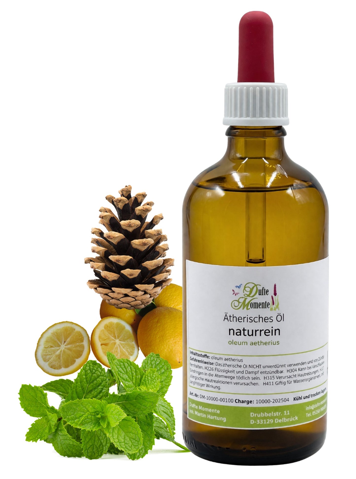 Ätherische Ölmischung Gluthauch naturrein mit Minze und Zitrone in Glasflasche Dufte Momente 100 ml mit Pipette