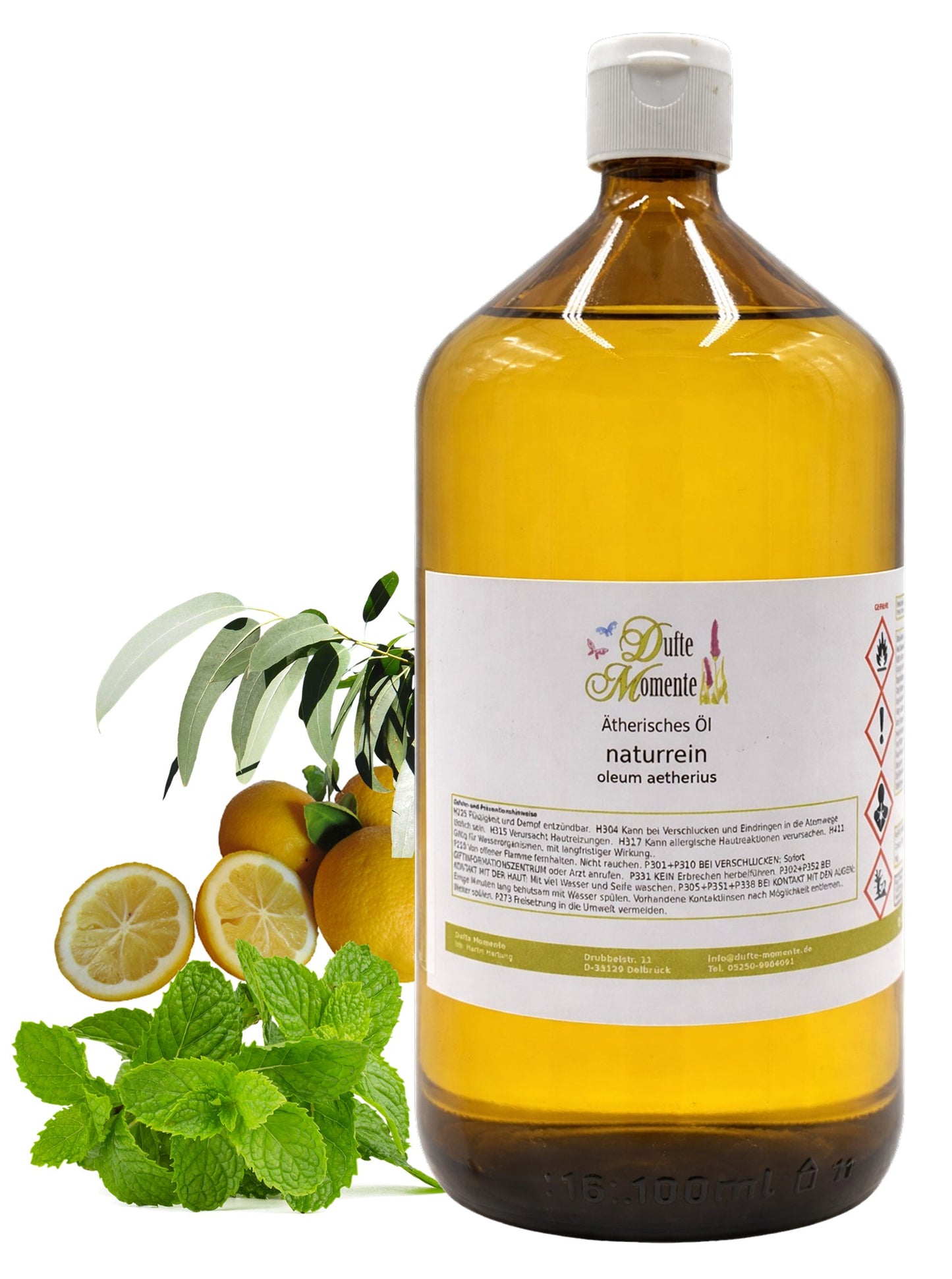 Ätherische Ölmischung Gute Besserung naturrein mit Eukalyptus Minze und Zitrone in Glasflasche Dufte Momente 1000 ml