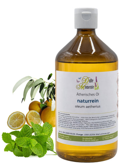Ätherische Ölmischung Gute Besserung naturrein mit Eukalyptus Minze und Zitrone in Glasflasche Dufte Momente 500 ml