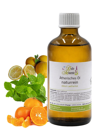 Ätherische Ölmischung Gute Laune naturrein mit Mandarine Minze und Zitrone in Glasflasche Dufte Momente 100 ml