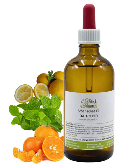 Ätherische Ölmischung Gute Laune naturrein mit Mandarine Minze und Zitrone in Glasflasche Dufte Momente 100 ml mit Pipette