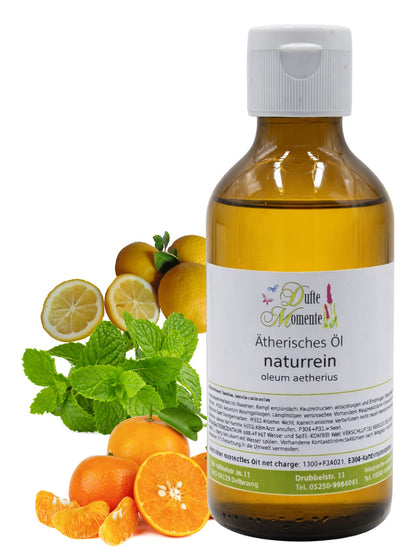 Ätherische Ölmischung Gute Laune naturrein mit Mandarine Minze und Zitrone in Glasflasche Dufte Momente 250 ml
