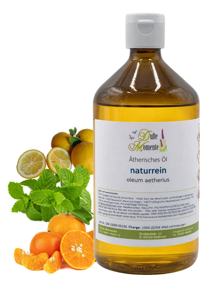 Ätherische Ölmischung Gute Laune naturrein mit Mandarine Minze und Zitrone in Glasflasche Dufte Momente 500 ml