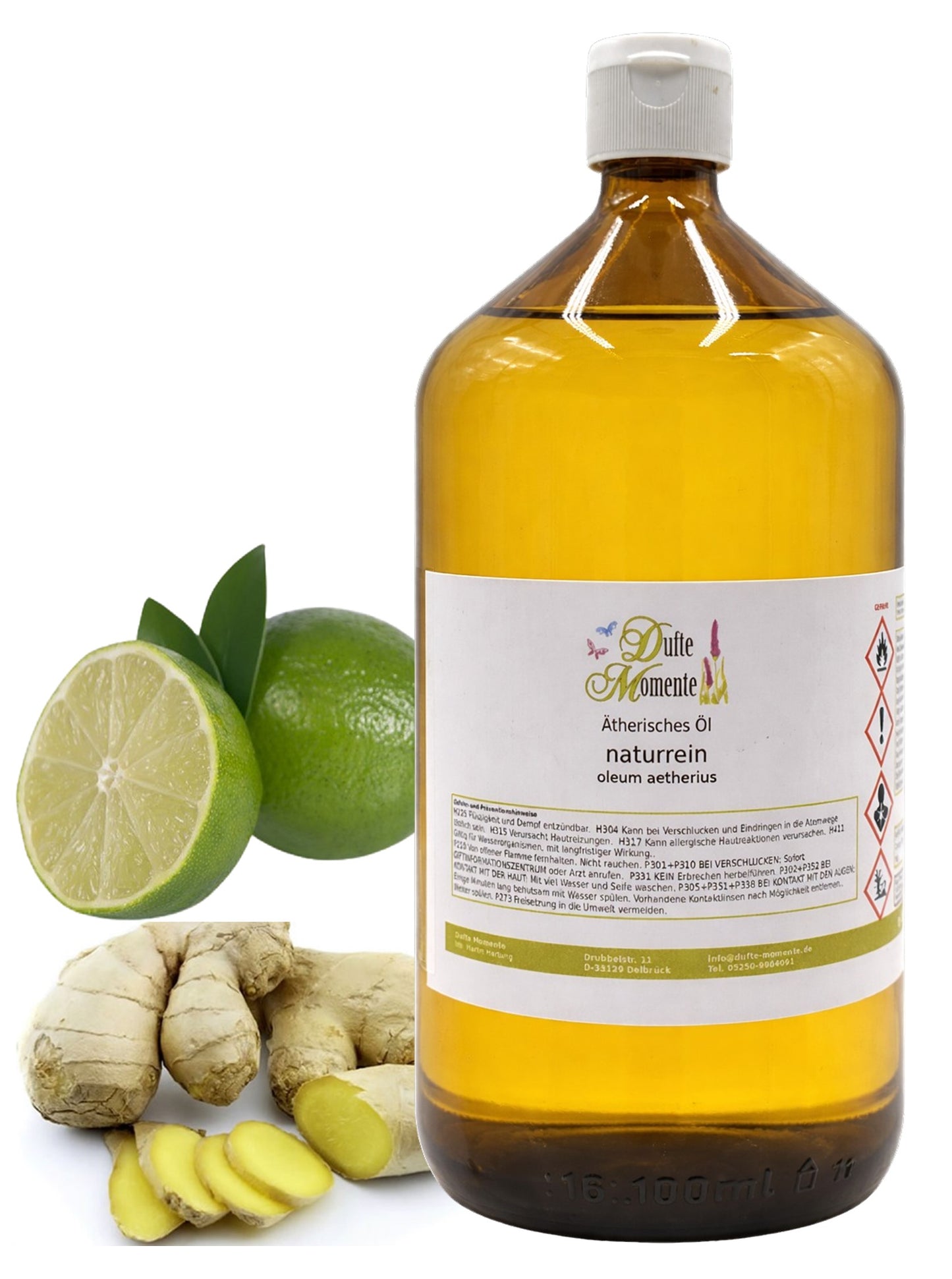 Ätherische Ölmischung Ingwer-Limette 1000 ml mit frischem Ingwer und Limette
