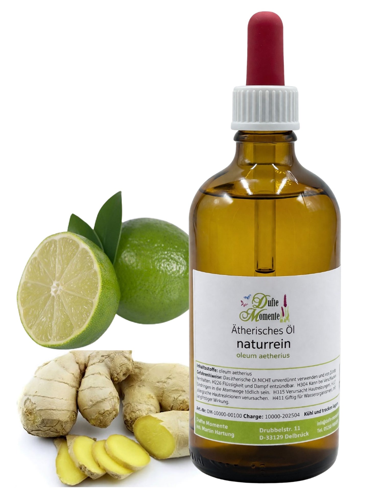 Ätherische Ölmischung Ingwer-Limette 100 ml mit Pipette mit frischem Ingwer und Limette