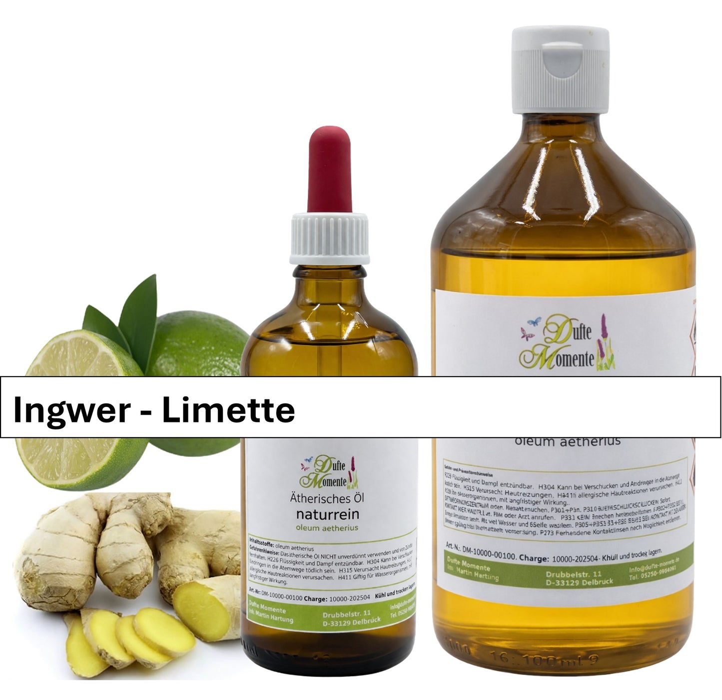 Ätherische Ölmischung Ingwer-Limette mit frischem Ingwer und Limette – 10 ml und 1000 ml