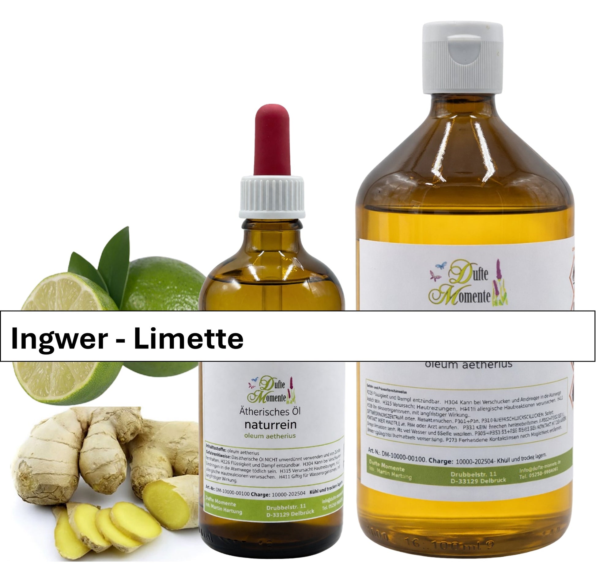 Ätherische Ölmischung Ingwer-Limette mit frischem Ingwer und Limette – 10 ml und 1000 ml