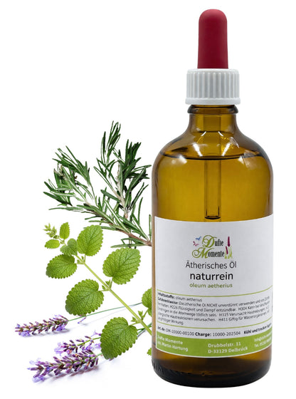 100-ml-Flasche mit Pipette der ätherischen Ölmischung Mediterra mit Rosmarin, Melisse und Lavendel