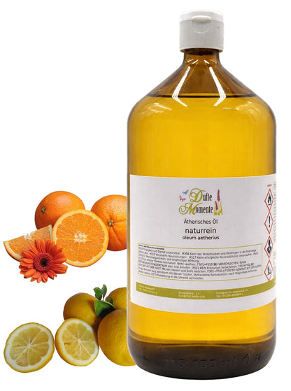 1000-ml-Flasche der ätherischen Ölmischung Orange-Zitrone mit Orangen und Zitronen