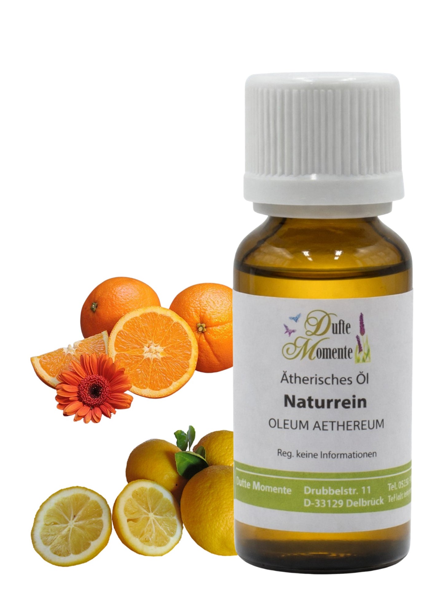 10-ml-Flasche der ätherischen Ölmischung Orange-Zitrone mit Orangen und Zitronen