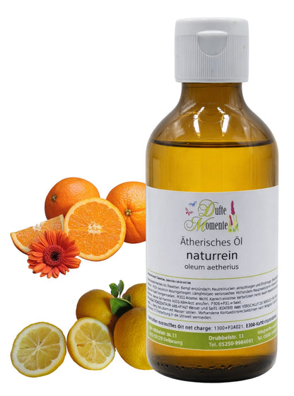 250-ml-Flasche der ätherischen Ölmischung Orange-Zitrone mit Orangen und Zitronen