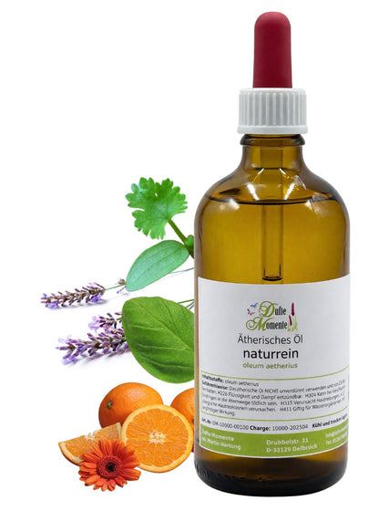 100-ml-Flasche mit Pipette der ätherischen Ölmischung Oriental Spice mit Orangen, Lavendel, Basilikum und Koriander