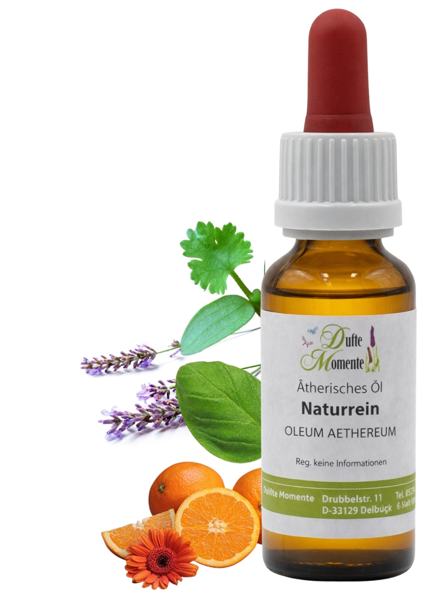 10-ml-Flasche mit Pipette der ätherischen Ölmischung Oriental Spice mit Orangen, Lavendel, Basilikum und Koriander