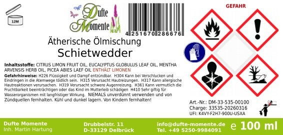Schietwedder (Eukalyptus, Fichtennadel, Minze, Zitrone) - ätherische Ölmischung, naturrein