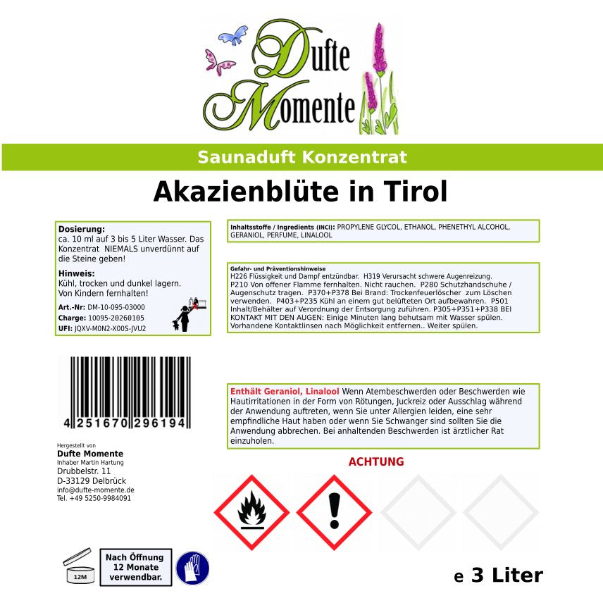 Etikett Saunaduft Akazienblüte 3 Liter