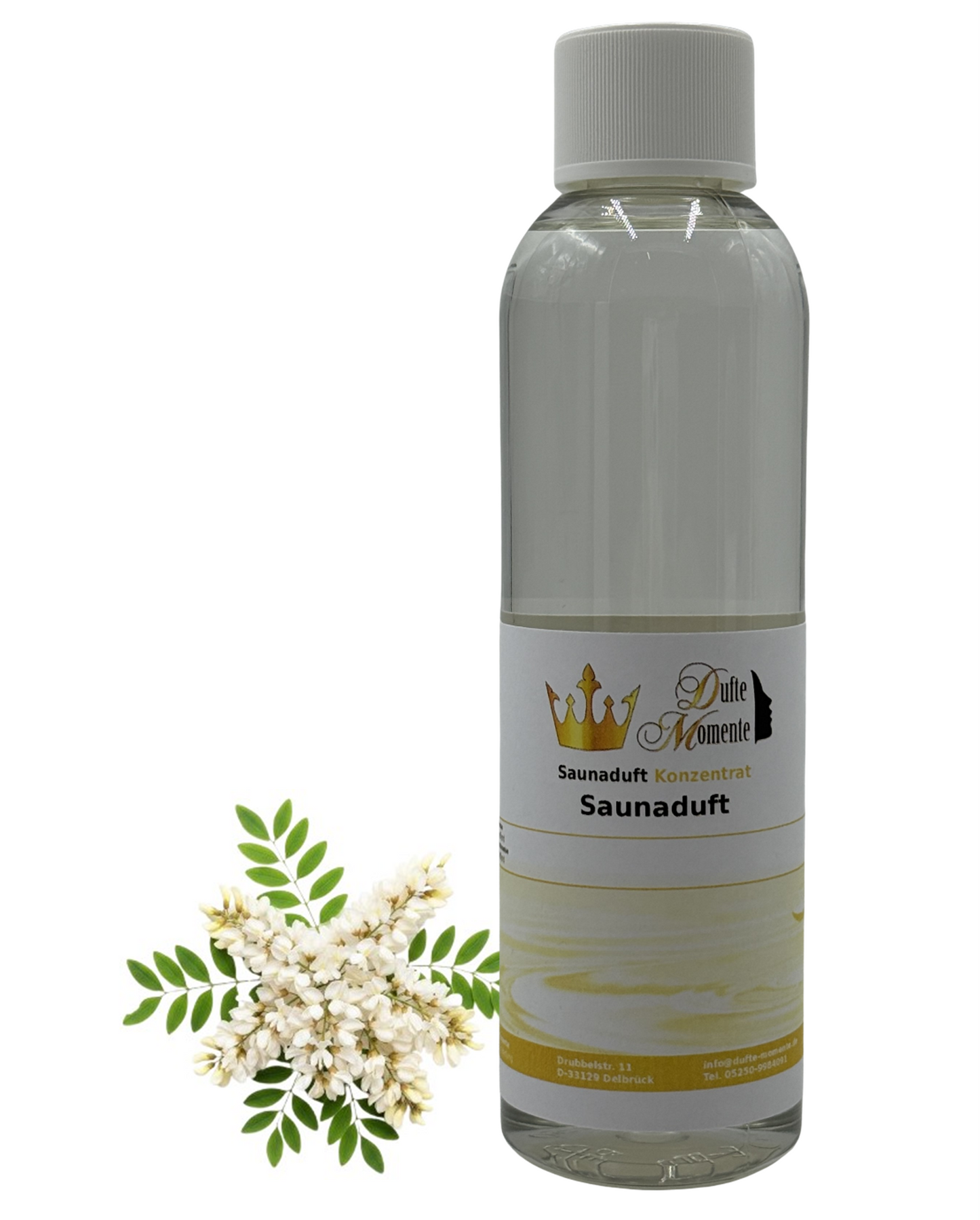 Saunaduft Akazienblüte in 250ml Flasche mit Akazienblüten
