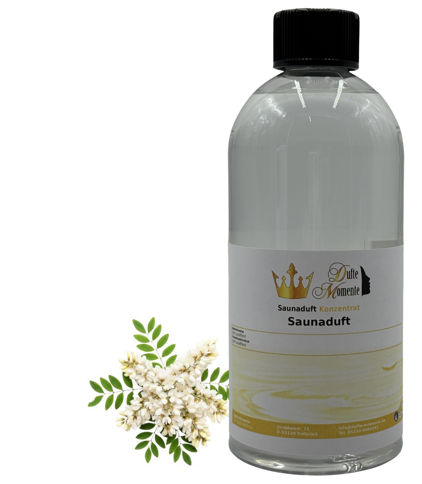 Saunaduft Akazienblüte in 500ml Flasche mit Akazienblüten