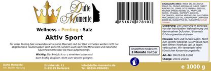 Aktiv Sport (Eukalyptus, Kampfer, Pfefferminze) - 1 kg Salz Körperpeeling, mit BIO-Meersalz