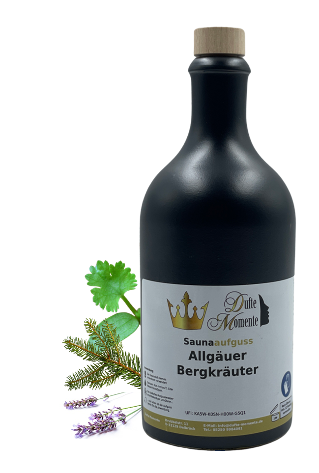 Saunaduft Konzentrat Flasche aus Steinzeug  500 ml Allgäuer Bergkräuter