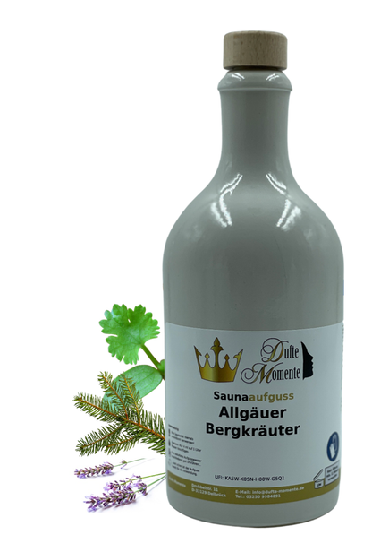 Saunaduft Konzentrat Flasche aus Steinzeug  500 ml Allgäuer Bergkräuter