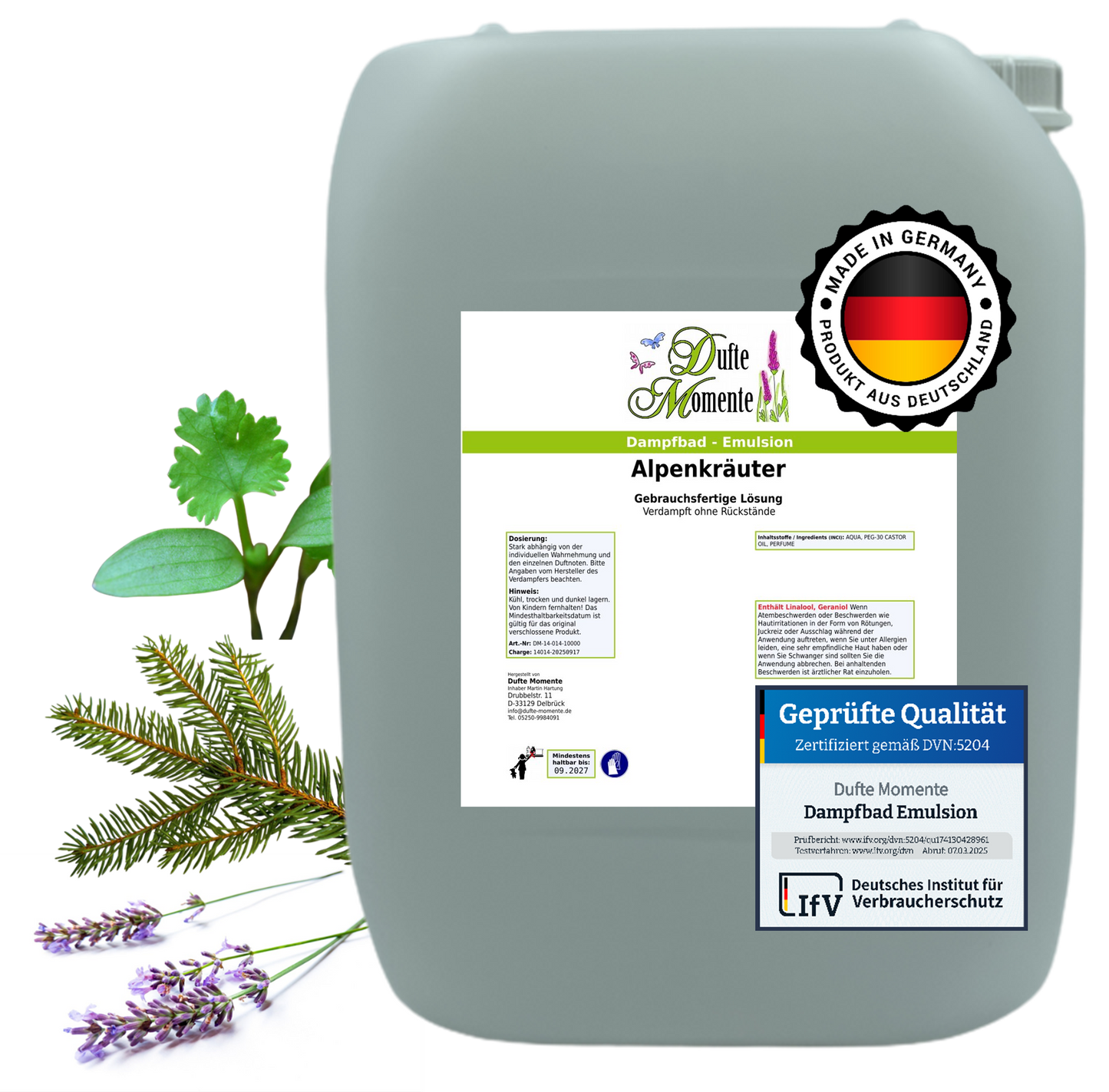 Dampfbad-Emulsion Alpenkräuter | Gebrauchsfertig & DVN-Zertifiziert für Dein Home-Spa | 3L, 5L, 10L