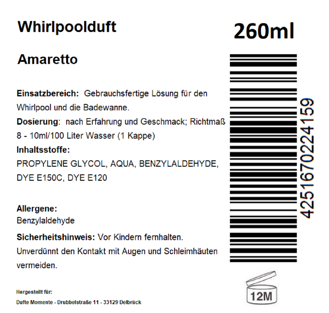 Whirlpoolduft 260 ml Etikett Amaretto
