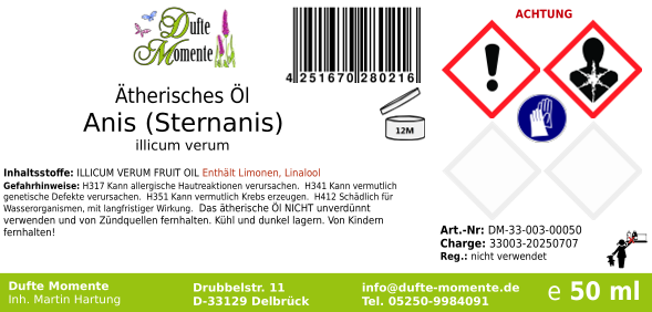 Ätherisches Öl Etikett 50 ml Sternanis
