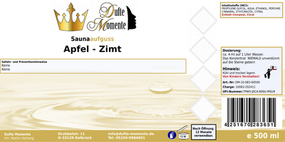 Saunaduft Konzentrat 500 ml Etikett Apfel - Zimt