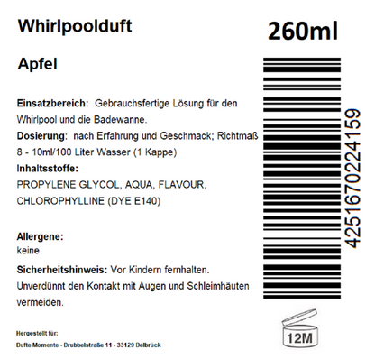 Whirlpoolduft 260 ml Etikett Apfel