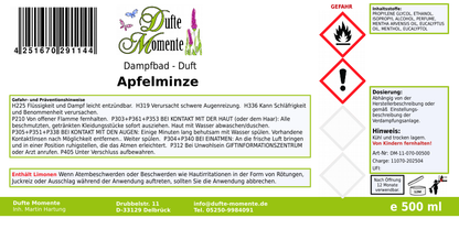 Dampfbadduft Konzentrat Etikett 500 ml Apfelminze
