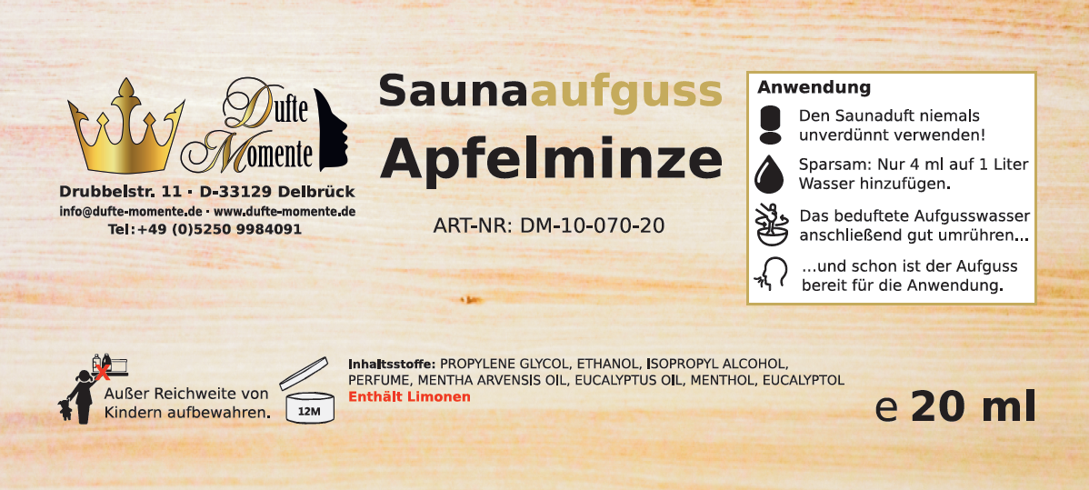 Etikett 20ml Apfelminze
