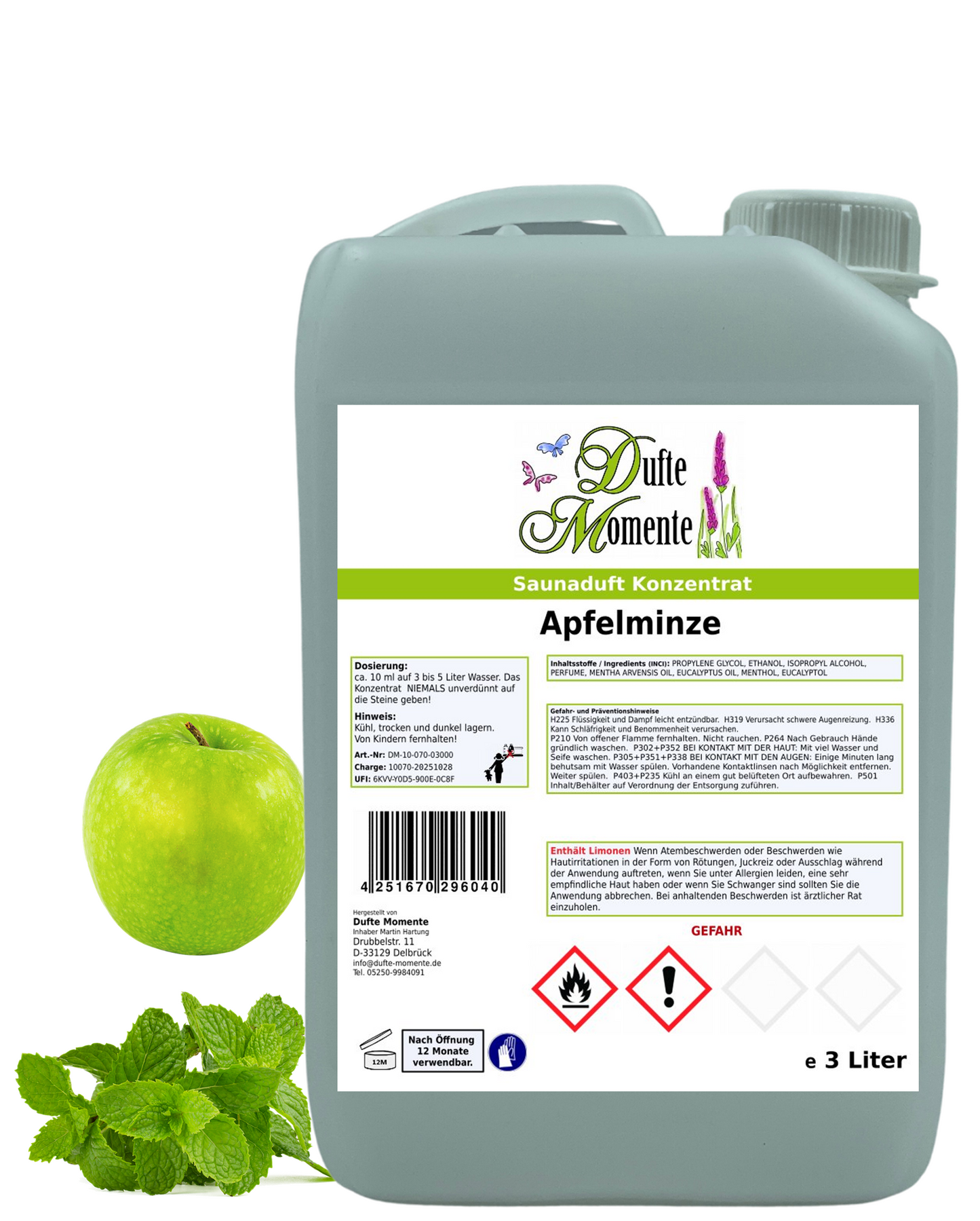 Saunaduft Apfelminze in 3 Liter Kanister mit Duftbestandteile