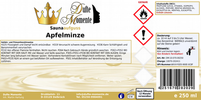 Saunaduft Konzentrat 250 ml Etikett Apfelminze