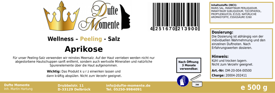 Aprikose - 500g Salz Körperpeeling, mit BIO-Meersalz