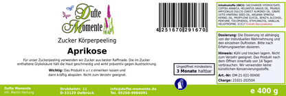 Aprikose - 400g Zucker Körperpeeling, für empfindliche Haut
