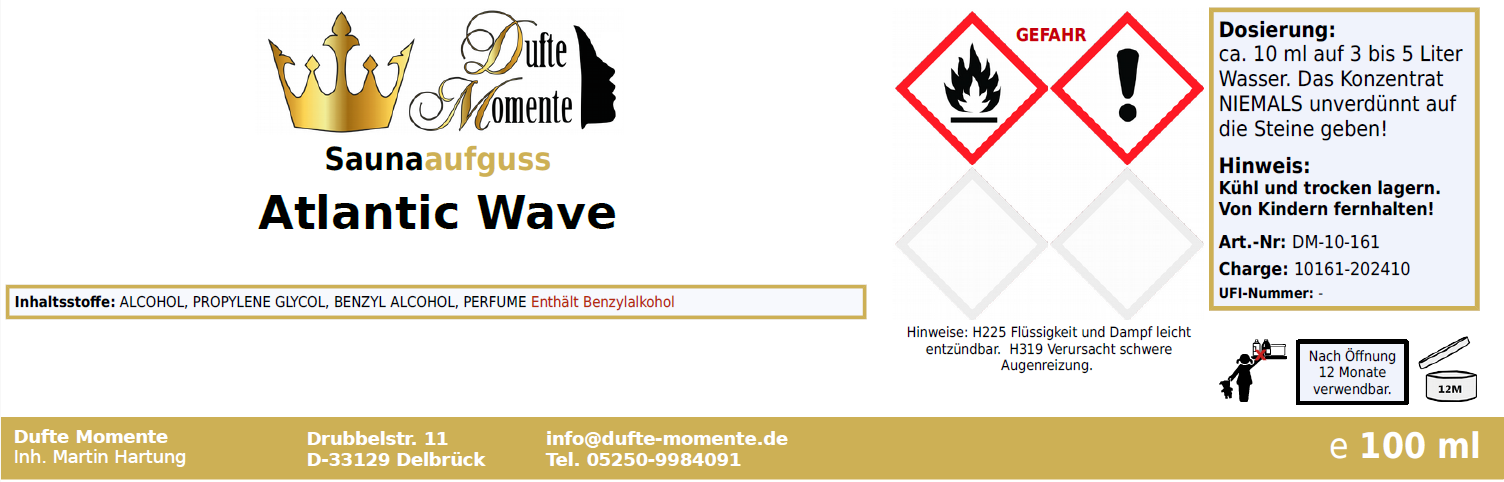 Saunaduft Konzentrat Etikett 100ml Atlantic Wave