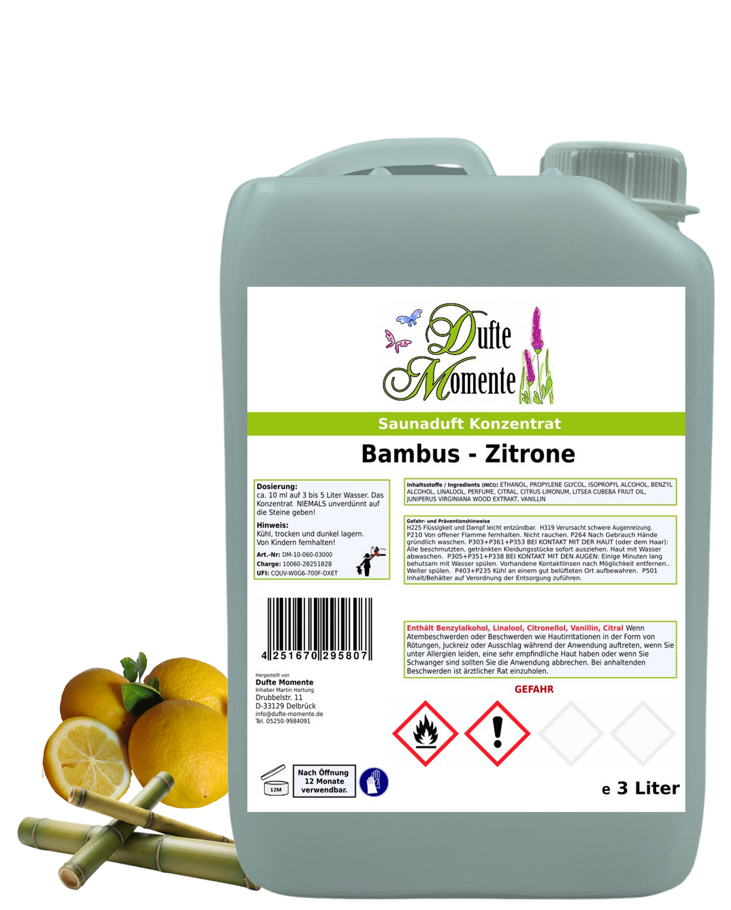 Saunaduft Bambus-Zitrone in 3 Liter Kanister mit Duftbestandteilen