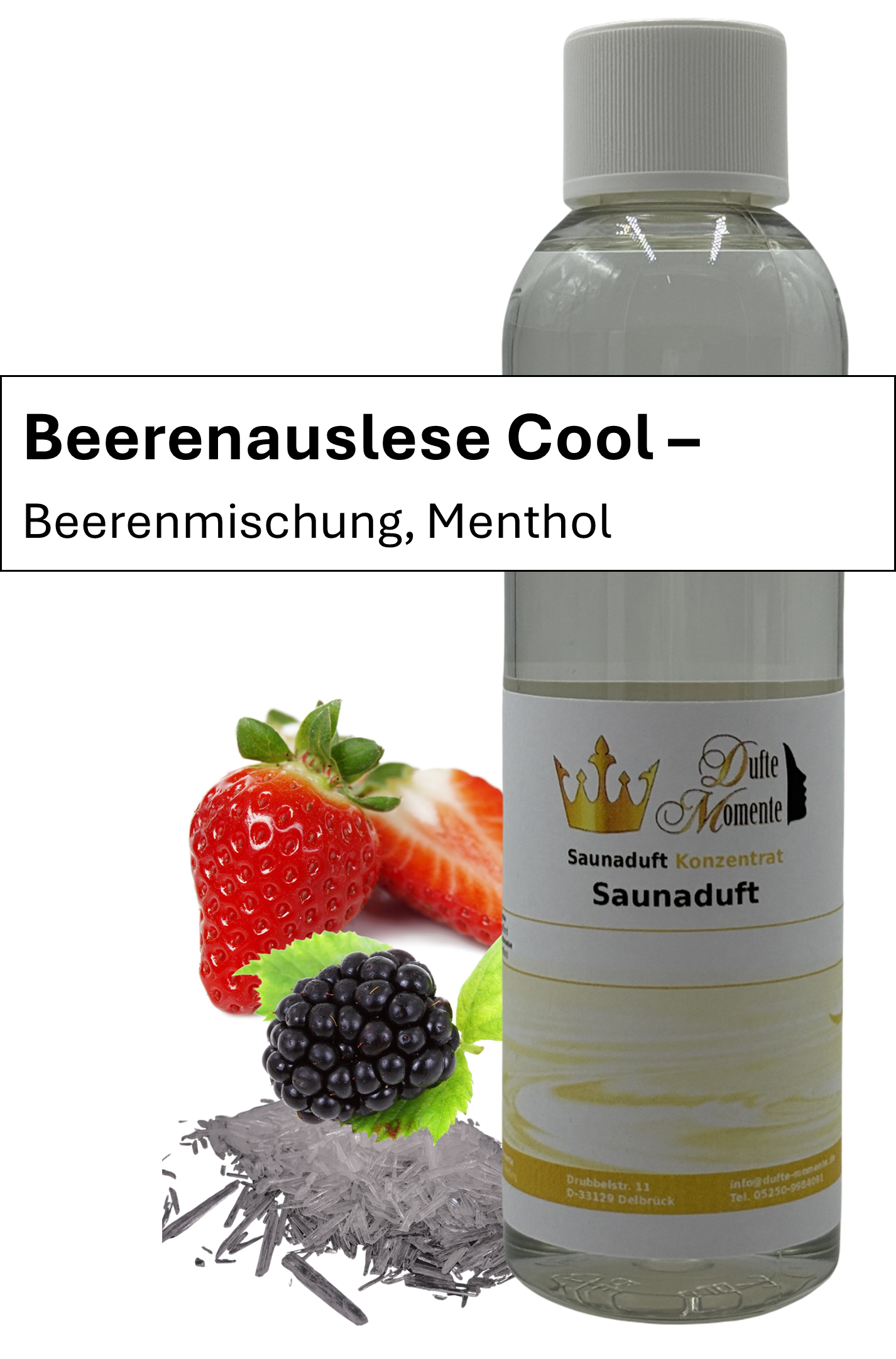 Saunaaufguss Beerenauslese Cool in 250ml Flasche mit Duftbanner