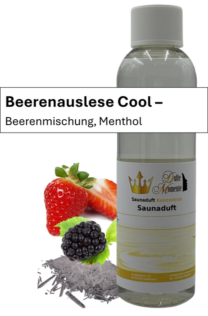 Saunaaufguss Beerenauslese Cool in 250ml Flasche mit Duftbanner
