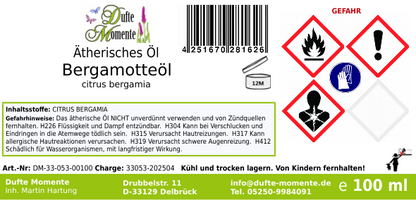 Ätherisches Öl Etikett 100 ml Bergamotte